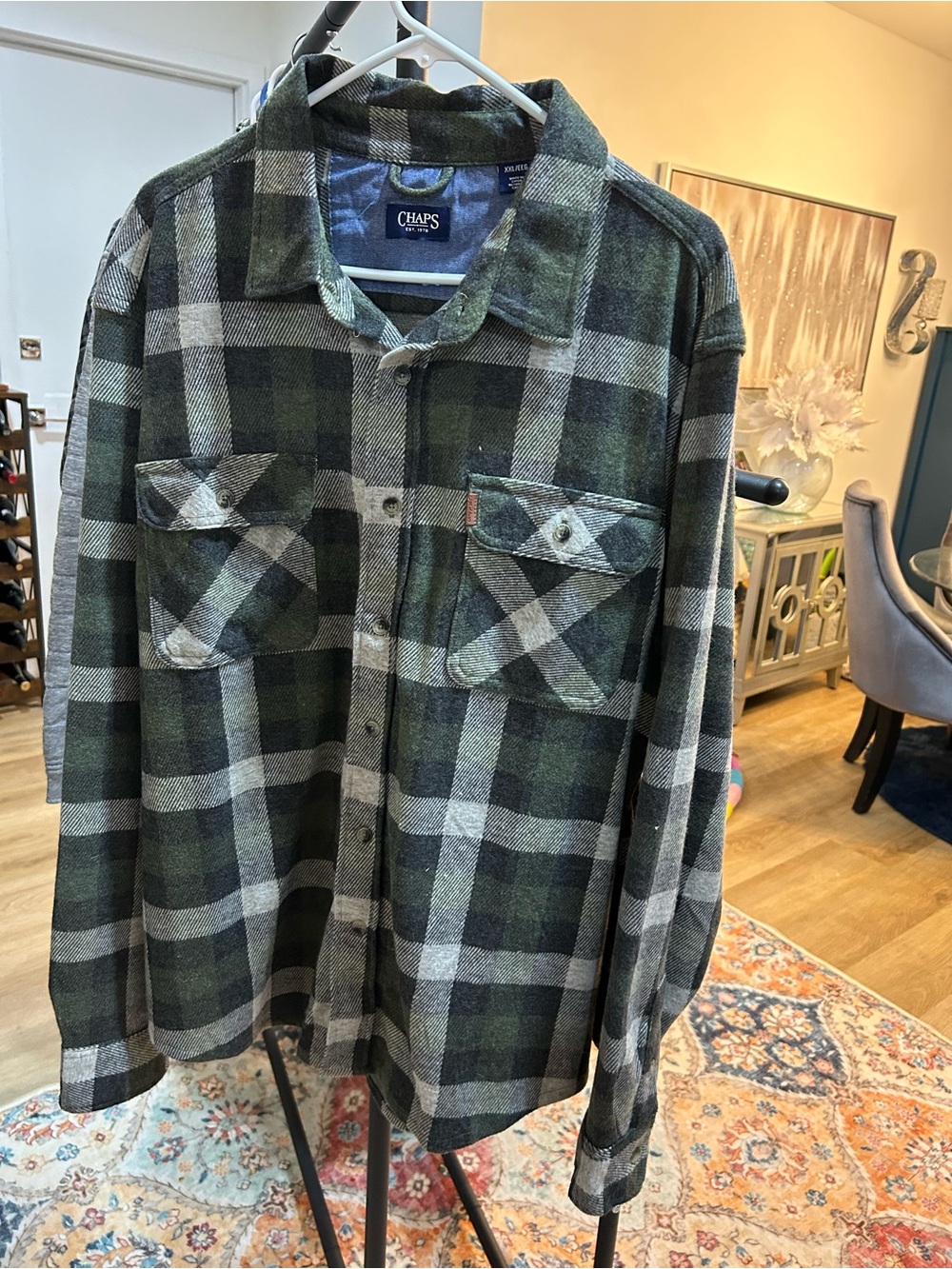 Chaps Green and Gray Plaid Lightweight Shirt Jacket